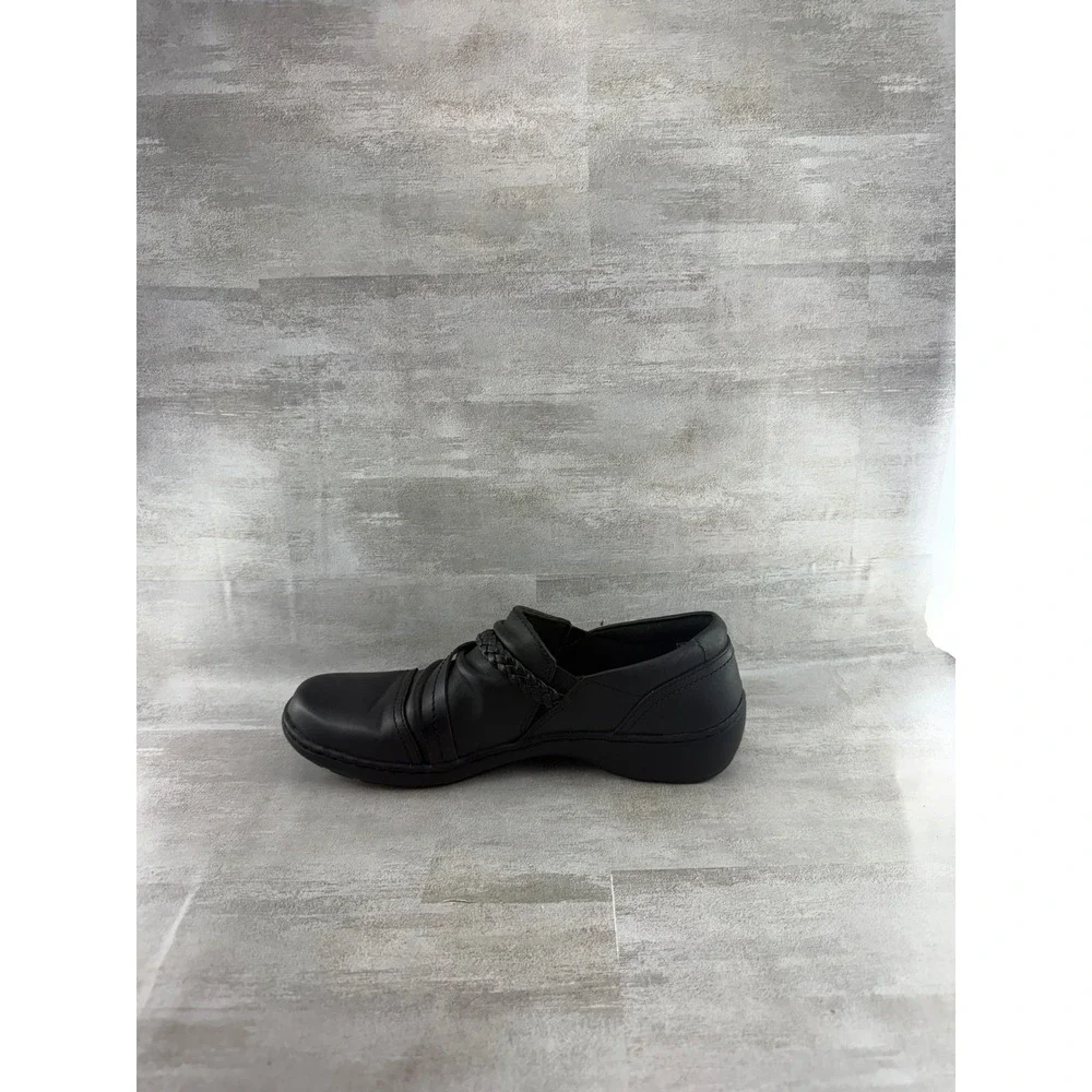 Clarks Collection Black Leather Pleated Braided Loafers Women Sz 8.5M